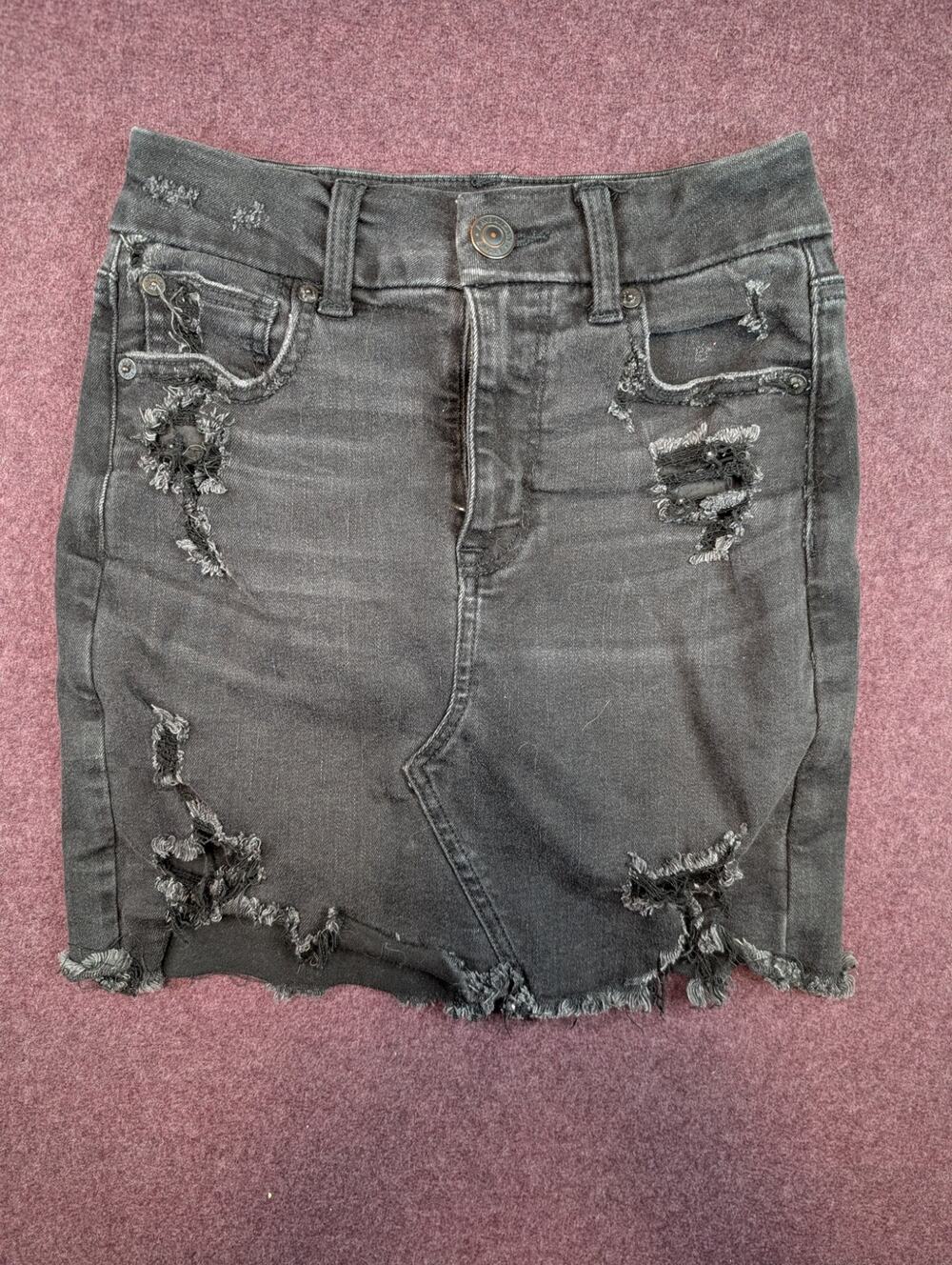 Women's American Eagle Ne(x)t Level Stretch Denim Skirt, Black - Size 00